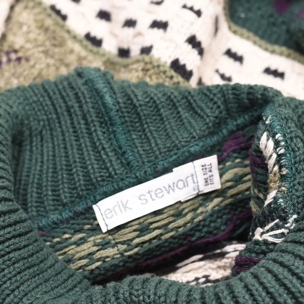 Erik Stewart Women Pullover Sweater Cotton Green Size One Size Vintage Knit VTG